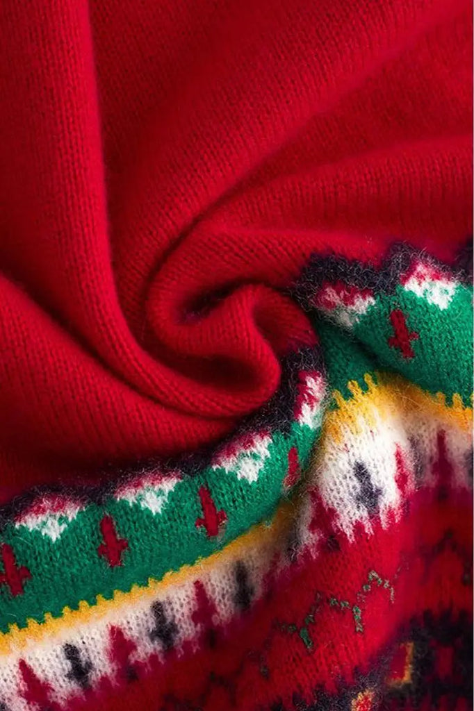 Fibflx Women's 100 Cashmere Chunky Cable Knit Fair Isle Christmas Sweater