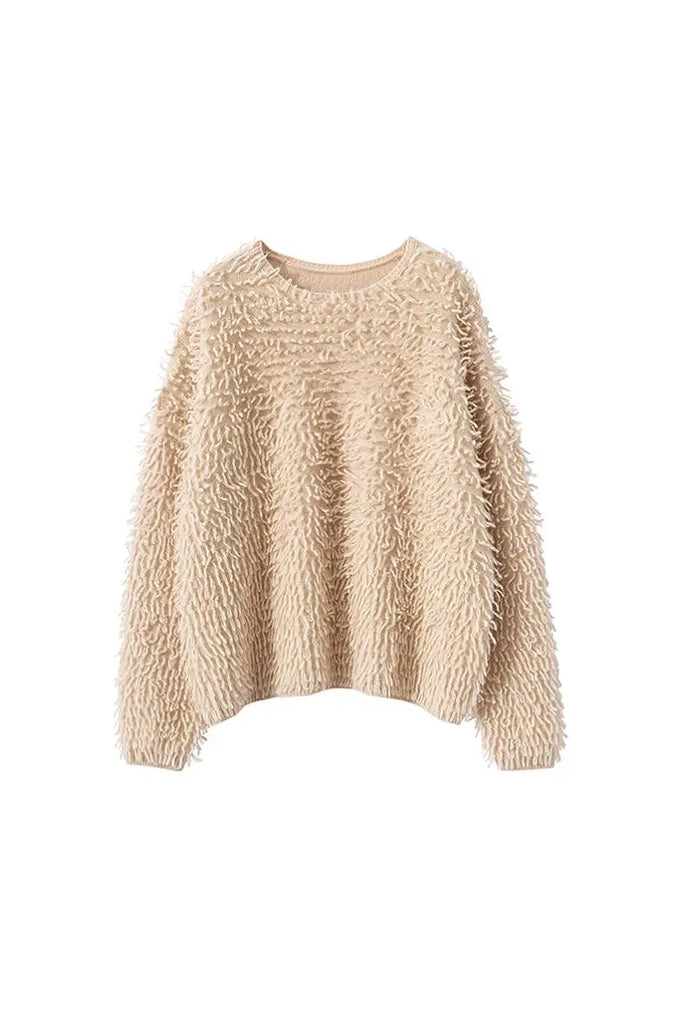 Fibflx Women's 100 Cashmere Chunky Loop-Knit Crewneck Sweater