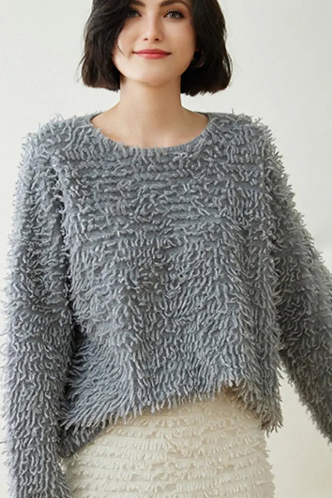 Fibflx Women's 100 Cashmere Chunky Loop-Knit Crewneck Sweater