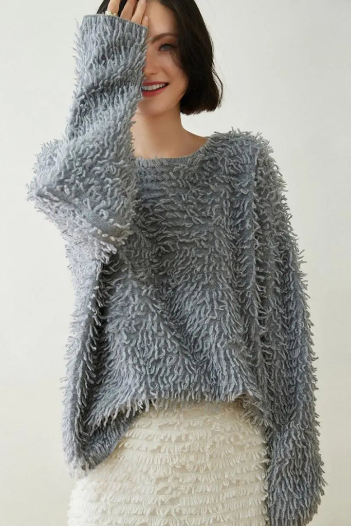 Fibflx Women's 100 Cashmere Chunky Loop-Knit Crewneck Sweater