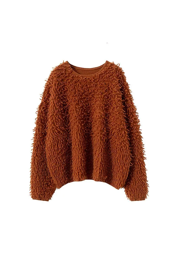 Fibflx Women's 100 Cashmere Chunky Loop-Knit Crewneck Sweater