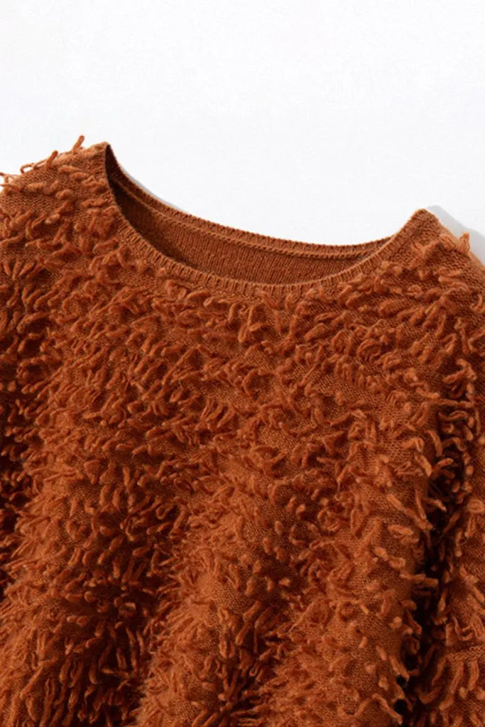 Fibflx Women's 100 Cashmere Chunky Loop-Knit Crewneck Sweater