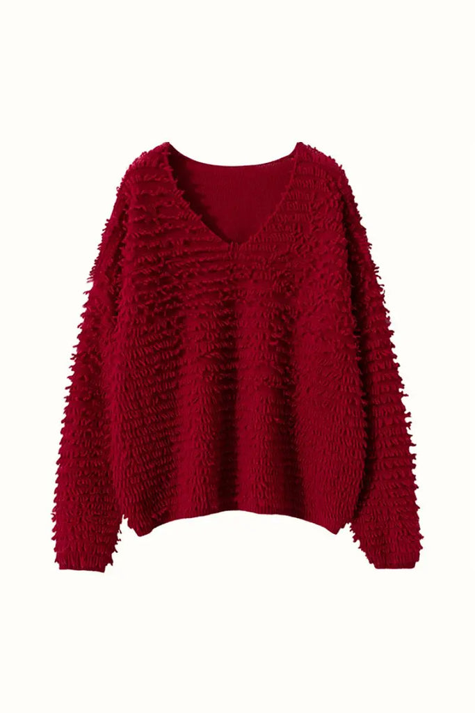 Fibflx Women's 100 Cashmere Chunky Loop-Knit V-Neck Sweater