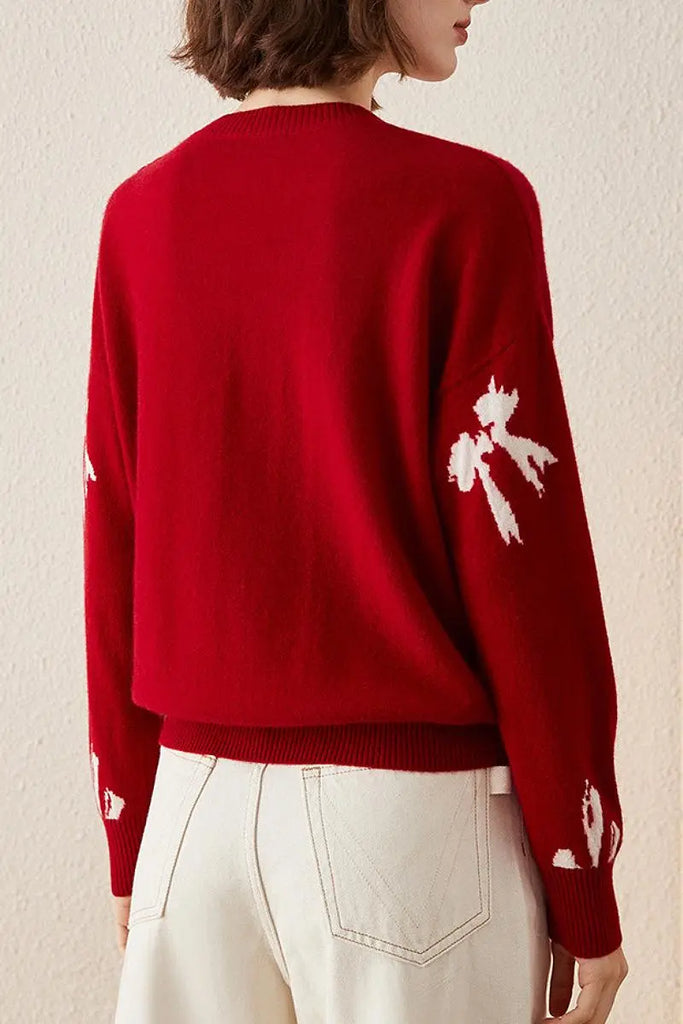 Fibflx Women's 100 Cashmere Crew Neck Bow Sweater