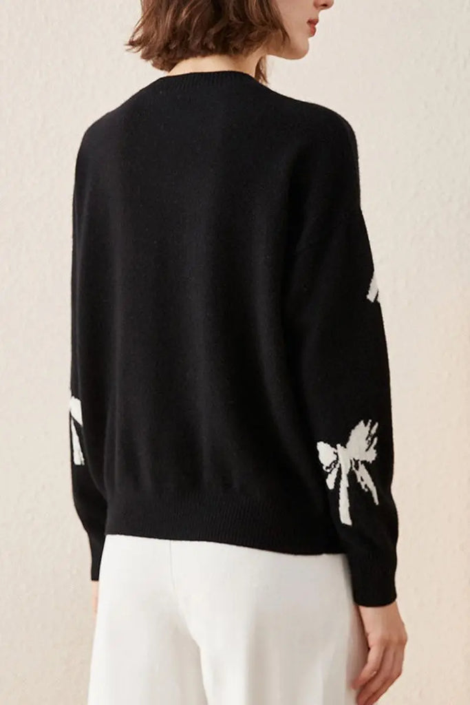 Fibflx Women's 100 Cashmere Crew Neck Bow Sweater