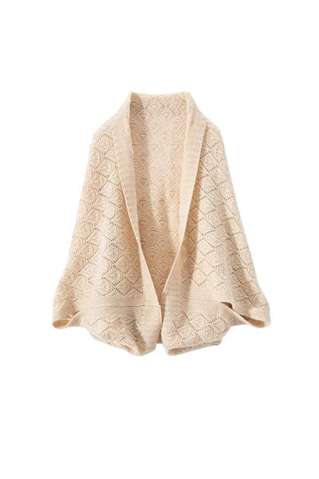 Fibflx Women's 100 Cashmere Crochet Open-Front Poncho Sweater