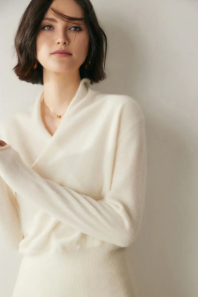 Fibflx Women's 100 Cashmere Faux-Wrap Sweater