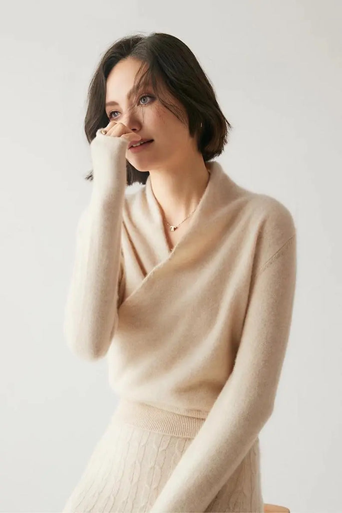 Fibflx Women's 100 Cashmere Faux-Wrap Sweater