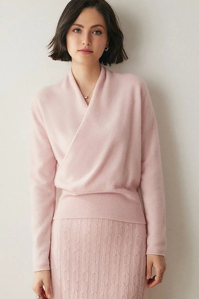 Fibflx Women's 100 Cashmere Faux-Wrap Sweater