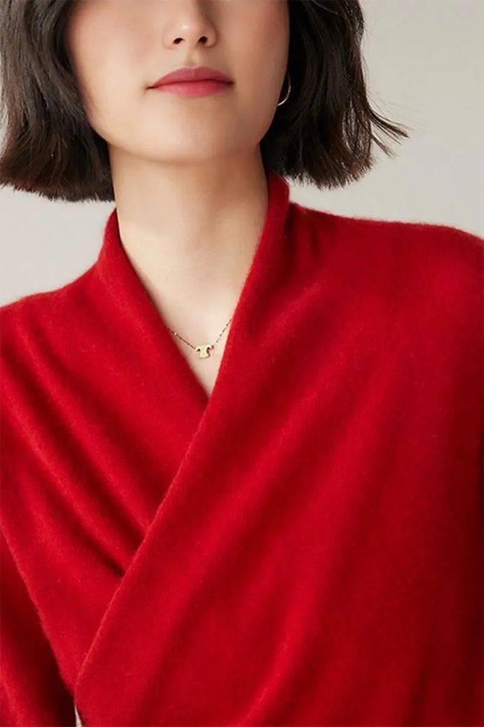 Fibflx Women's 100 Cashmere Faux-Wrap Sweater