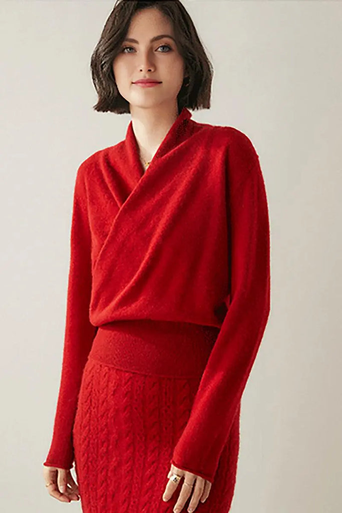 Fibflx Women's 100 Cashmere Faux-Wrap Sweater