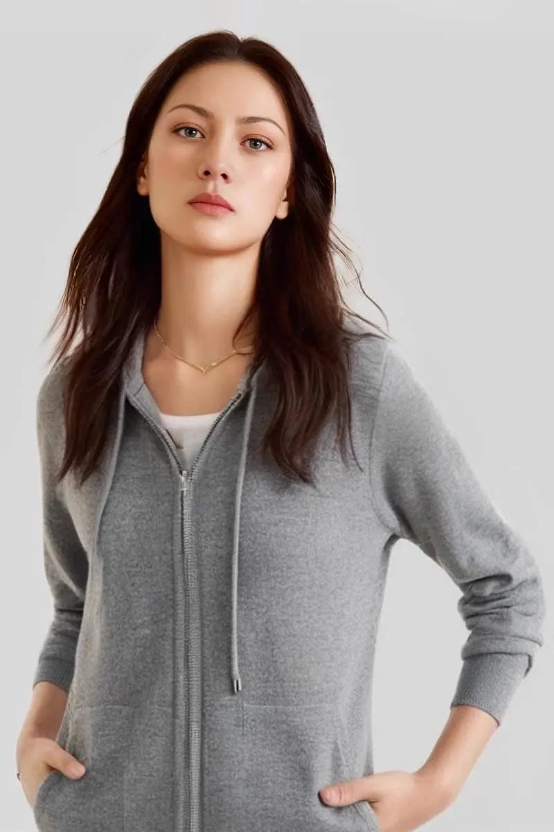 Grey Cashmere high quality Zip Front Sweater