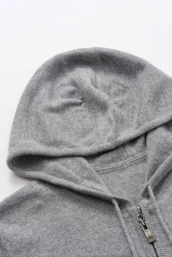 Fibflx Women's 100 Cashmere Hooded Zip-Front Sweater