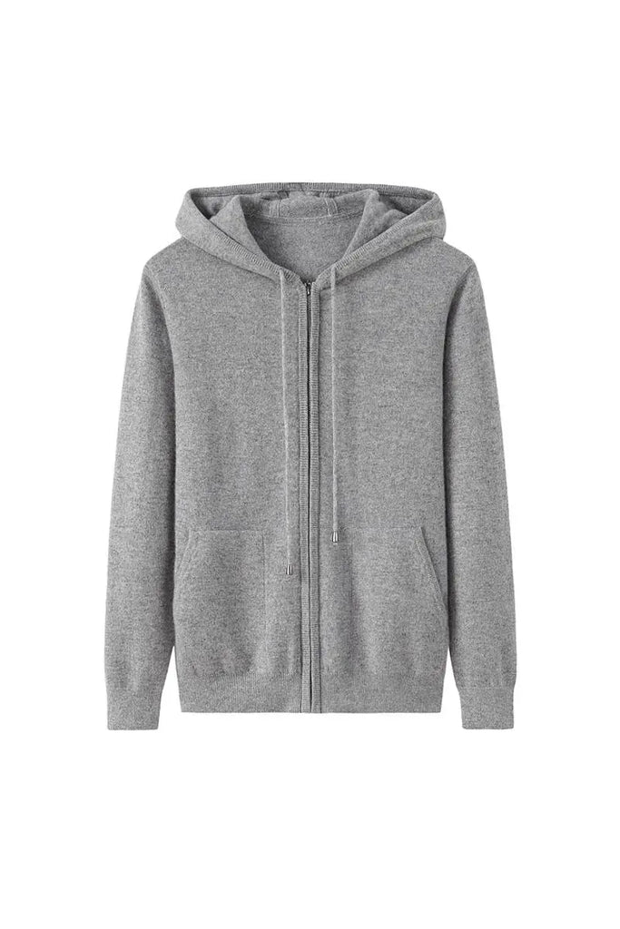 Fibflx Women's 100 Cashmere Hooded Zip-Front Sweater