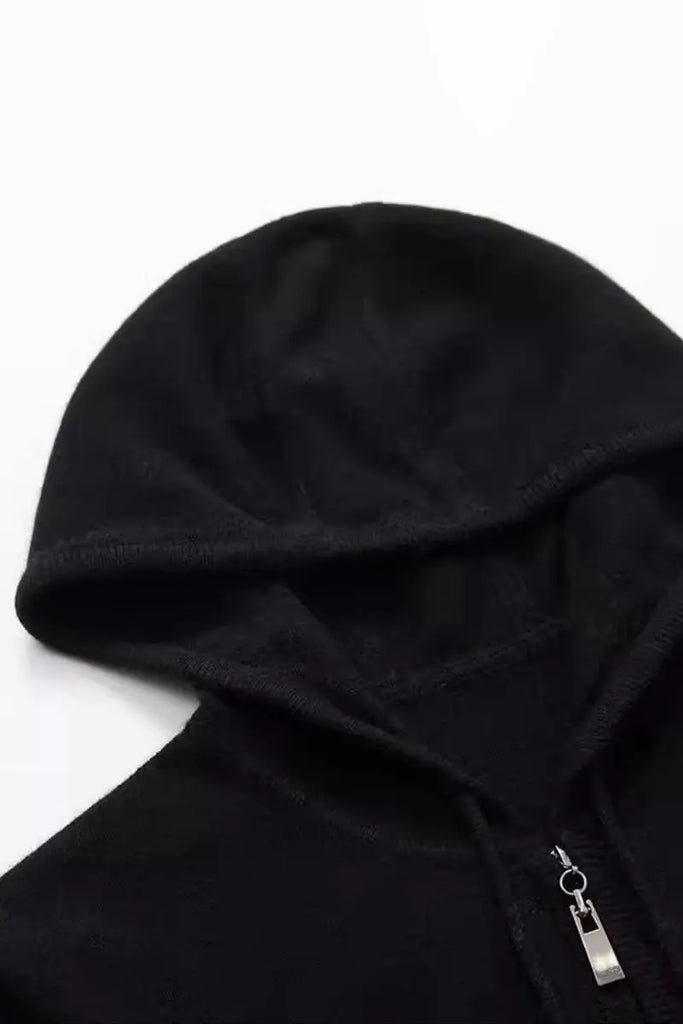 Fibflx Women's 100 Cashmere Hooded Zip-Front Sweater