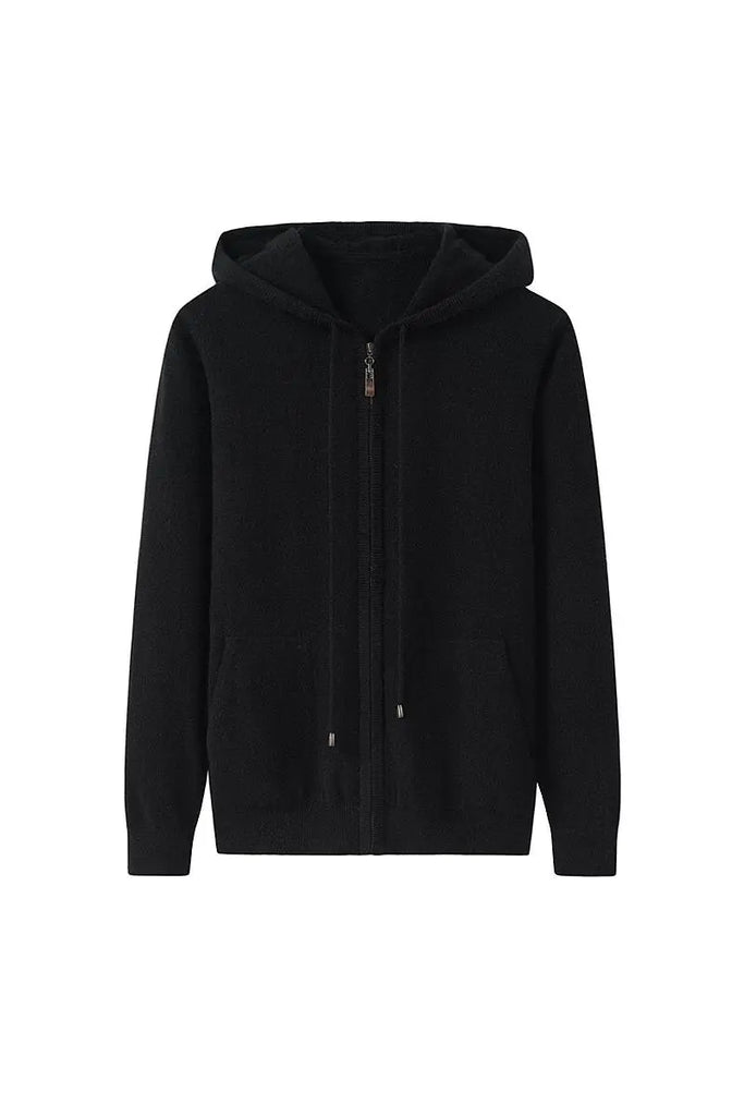 Fibflx Women's 100 Cashmere Hooded Zip-Front Sweater