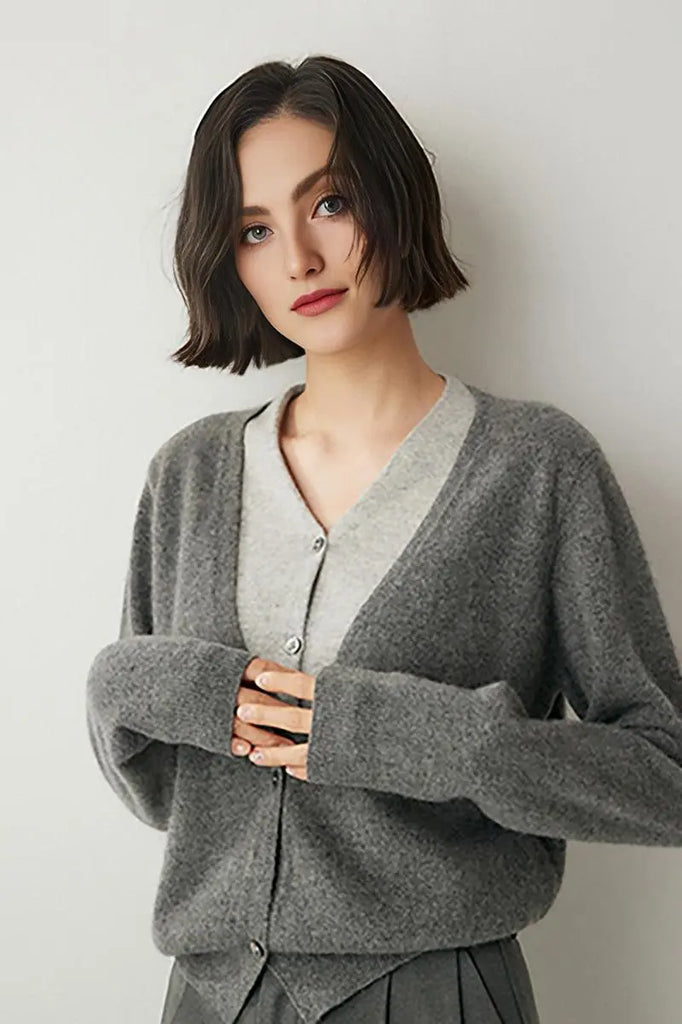 Fibflx Women's 100 Cashmere Layered Colorblocked Cardigan