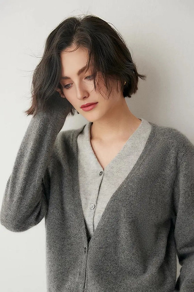 Fibflx Women's 100 Cashmere Layered Colorblocked Cardigan