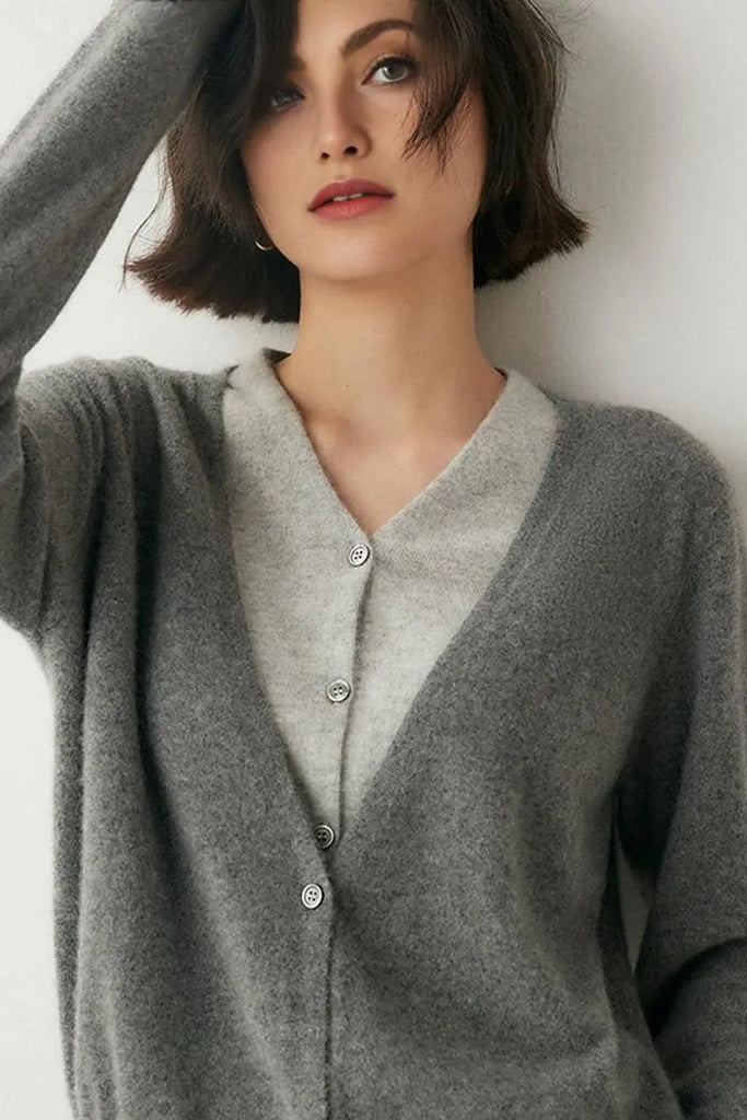 Fibflx Women's 100 Cashmere Layered Colorblocked Cardigan