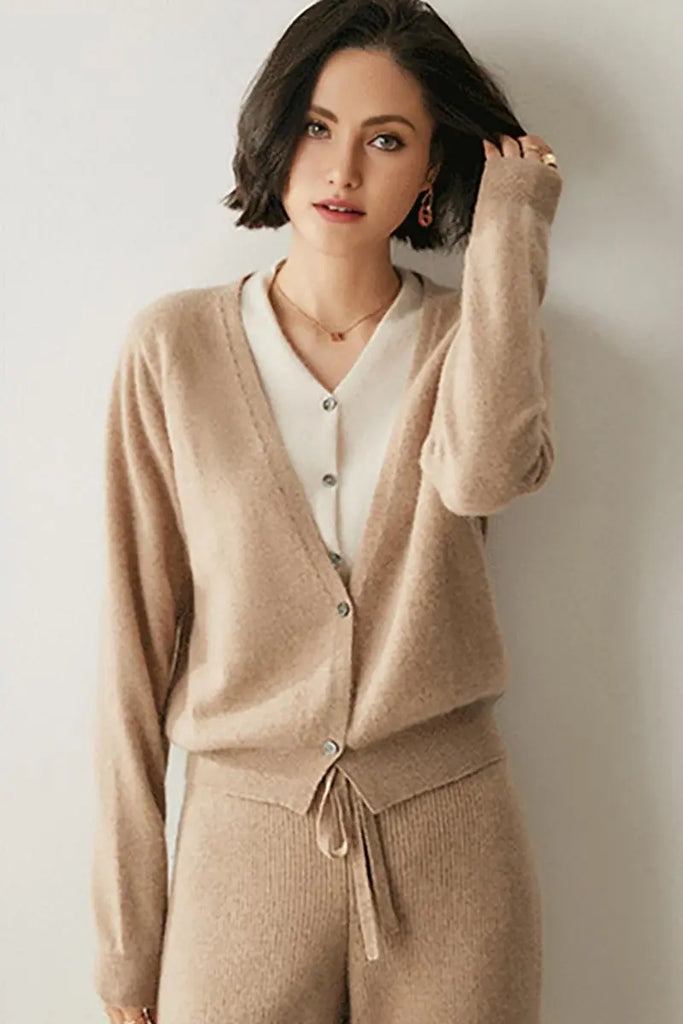 Fibflx Women's 100 Cashmere Layered Colorblocked Cardigan