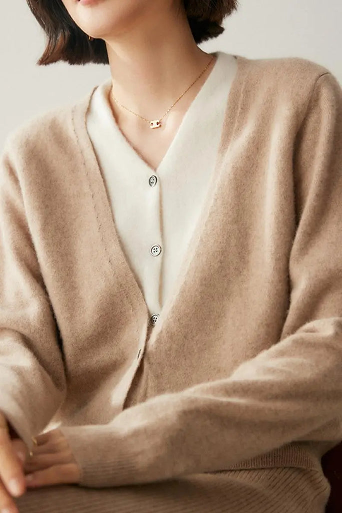 Fibflx Women's 100 Cashmere Layered Colorblocked Cardigan