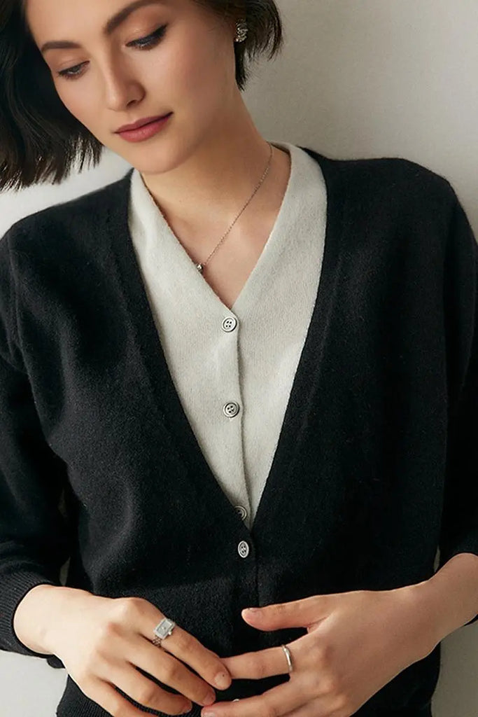 Fibflx Women's 100 Cashmere Layered Colorblocked Cardigan