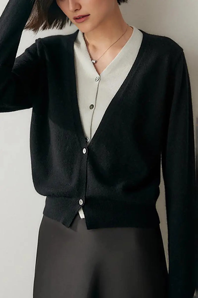 Fibflx Women's 100 Cashmere Layered Colorblocked Cardigan