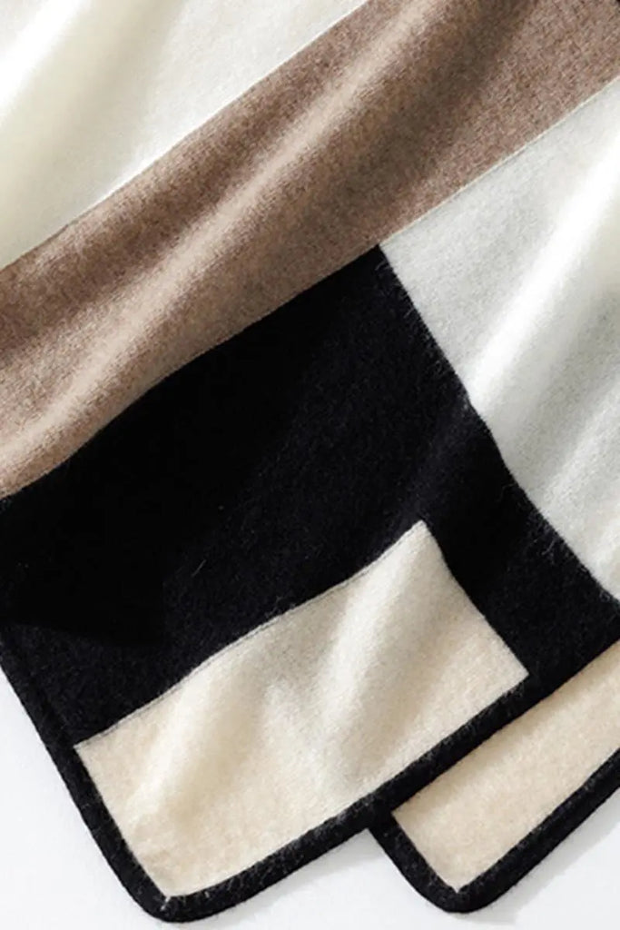 Fibflx Women's 100 Cashmere Plaid Pullover Poncho Sweater