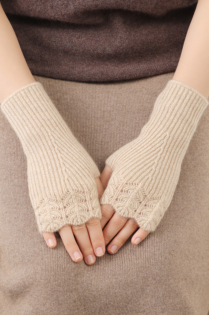 100 Cashmere Ribbed Knit Crochet Fingerless Gloves Fibflx