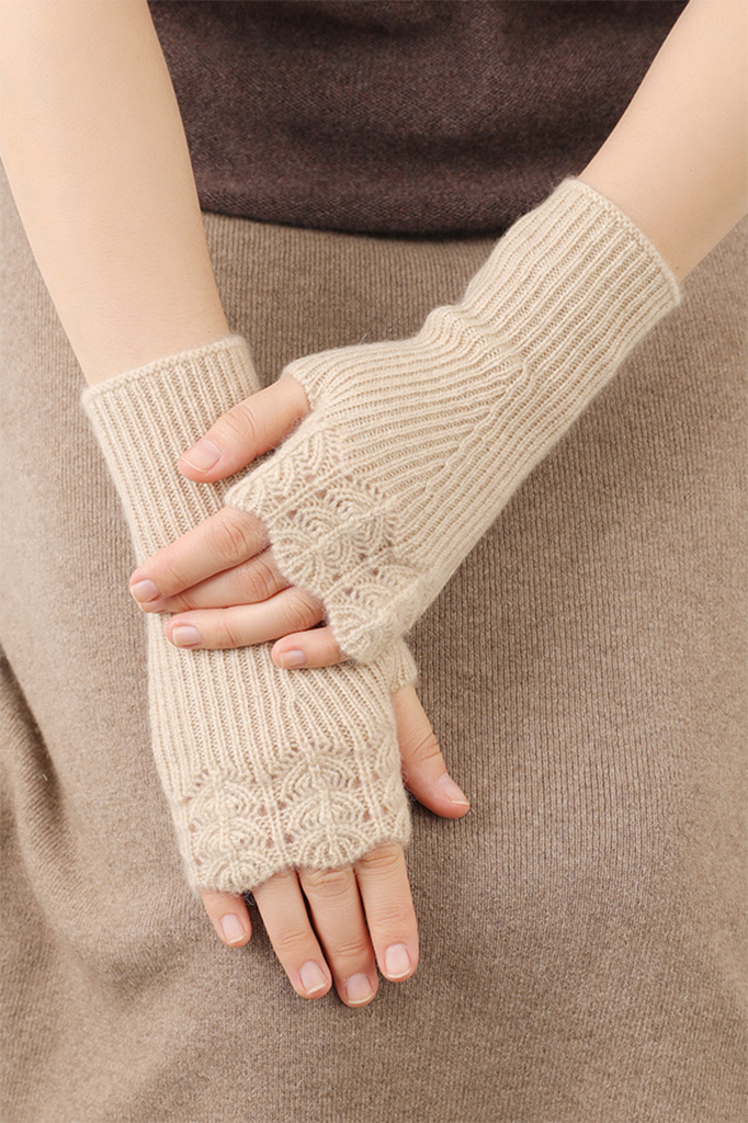 100 Cashmere Ribbed Knit Crochet Fingerless Gloves Fibflx