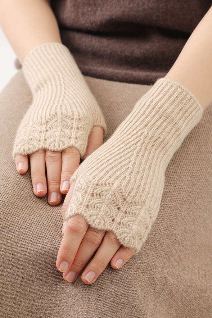 100 Cashmere Ribbed Knit Crochet Fingerless Gloves Fibflx