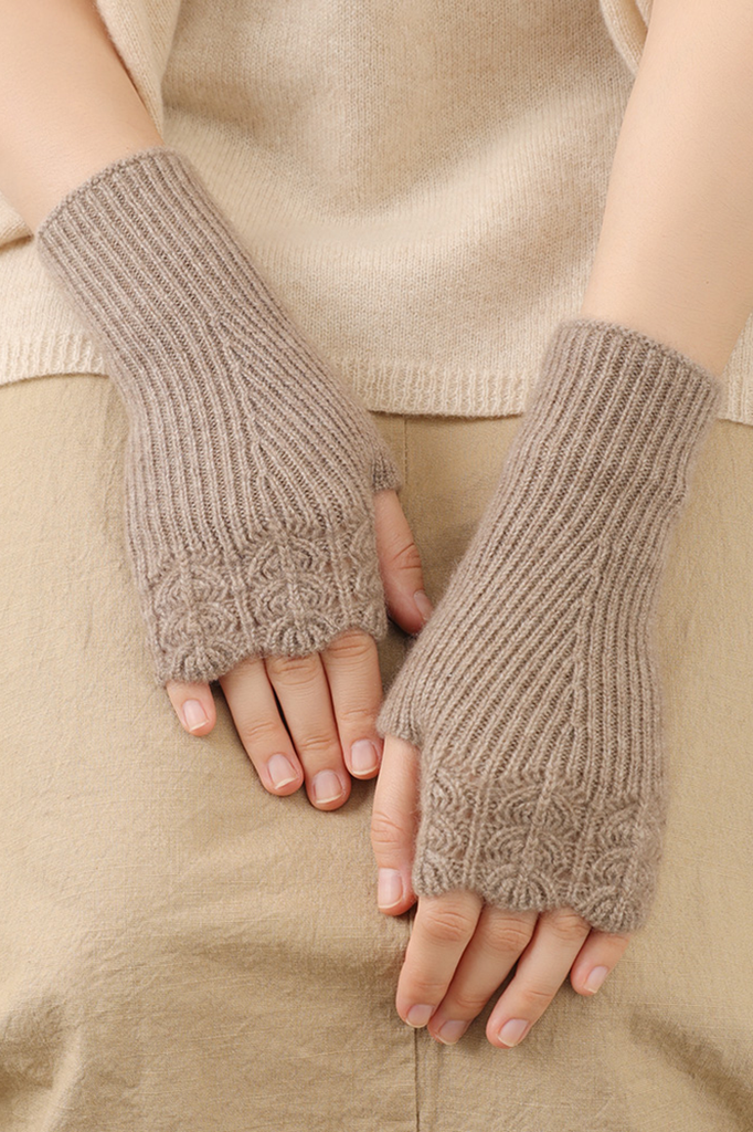 100 Cashmere Ribbed Knit Crochet Fingerless Gloves Fibflx