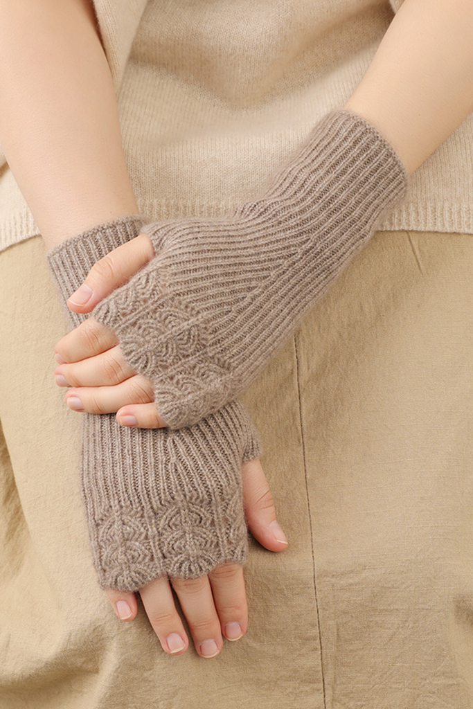 100 Cashmere Ribbed Knit Crochet Fingerless Gloves Fibflx