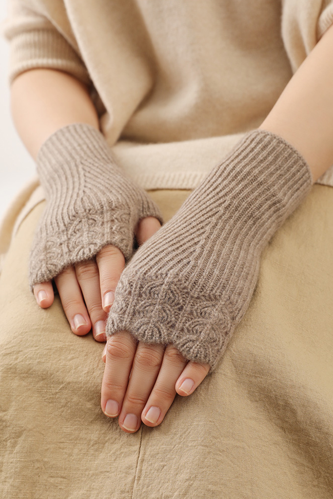 100 Cashmere Ribbed Knit Crochet Fingerless Gloves Fibflx
