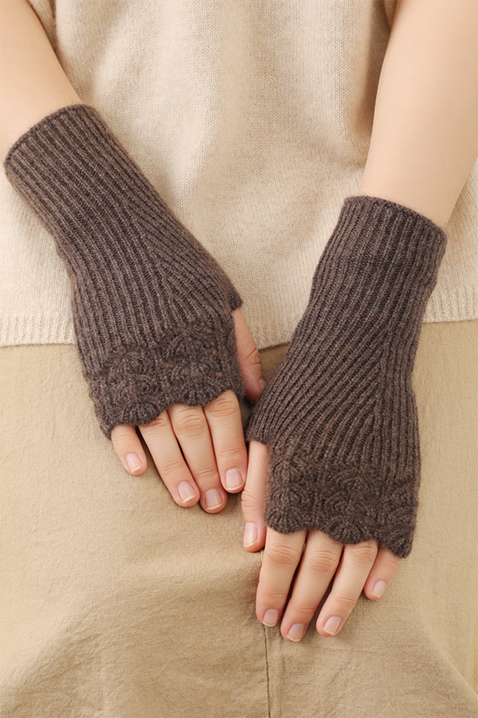 100 Cashmere Ribbed Knit Crochet Fingerless Gloves Fibflx