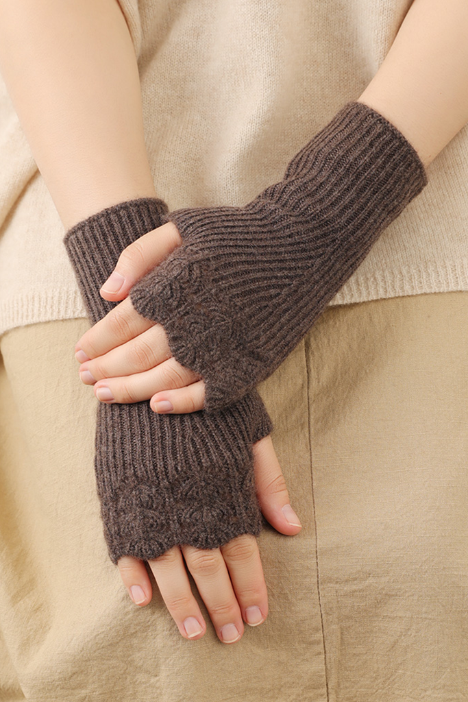 100 Cashmere Ribbed Knit Crochet Fingerless Gloves Fibflx