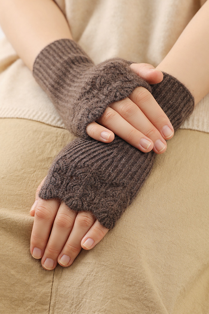 100 Cashmere Ribbed Knit Crochet Fingerless Gloves Fibflx