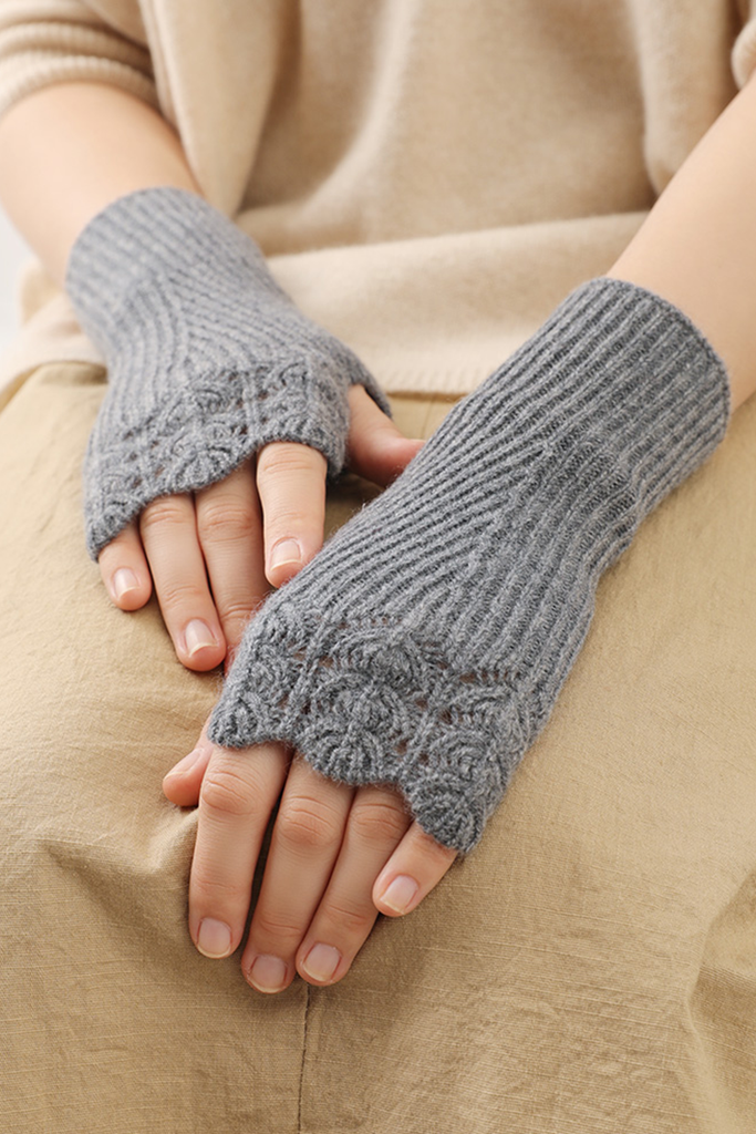 100 Cashmere Ribbed Knit Crochet Fingerless Gloves Fibflx