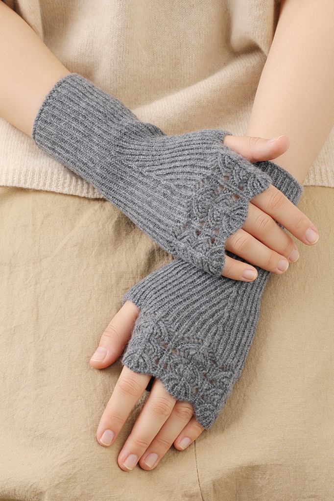 100 Cashmere Ribbed Knit Crochet Fingerless Gloves Fibflx