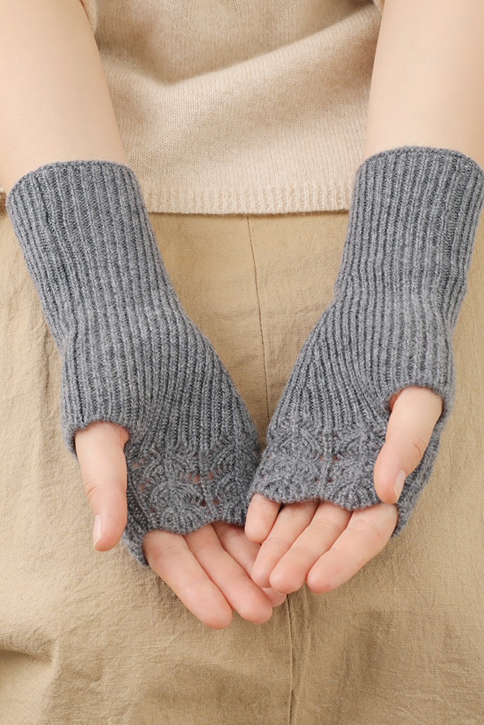 100 Cashmere Ribbed Knit Crochet Fingerless Gloves Fibflx