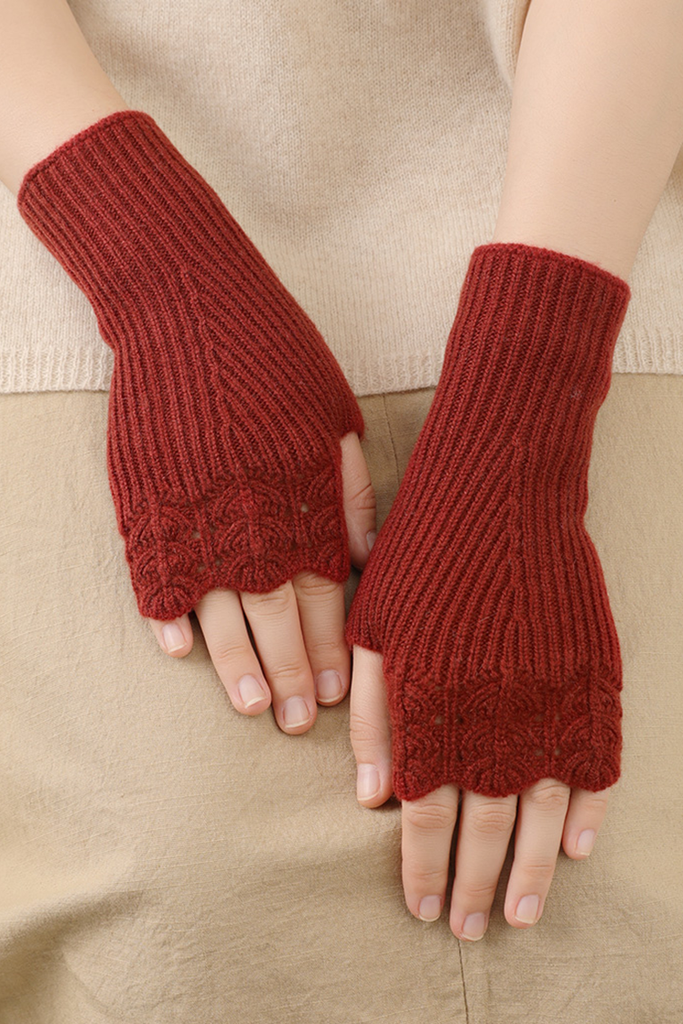 100 Cashmere Ribbed Knit Crochet Fingerless Gloves Fibflx