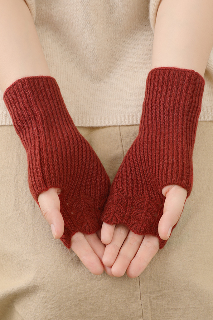 100 Cashmere Ribbed Knit Crochet Fingerless Gloves Fibflx