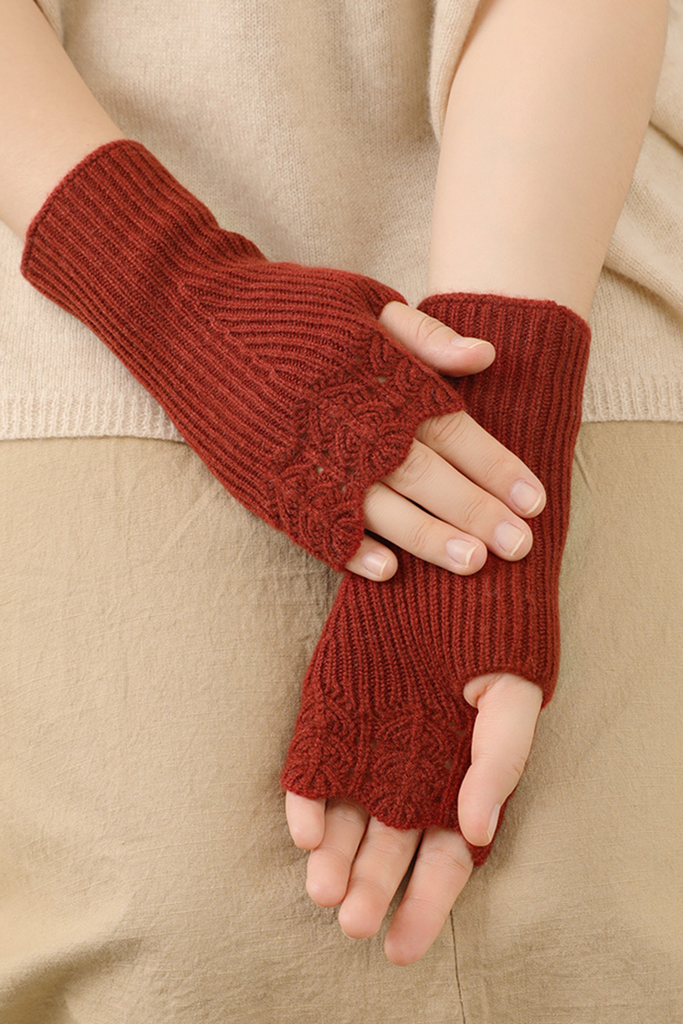 100 Cashmere Ribbed Knit Crochet Fingerless Gloves Fibflx
