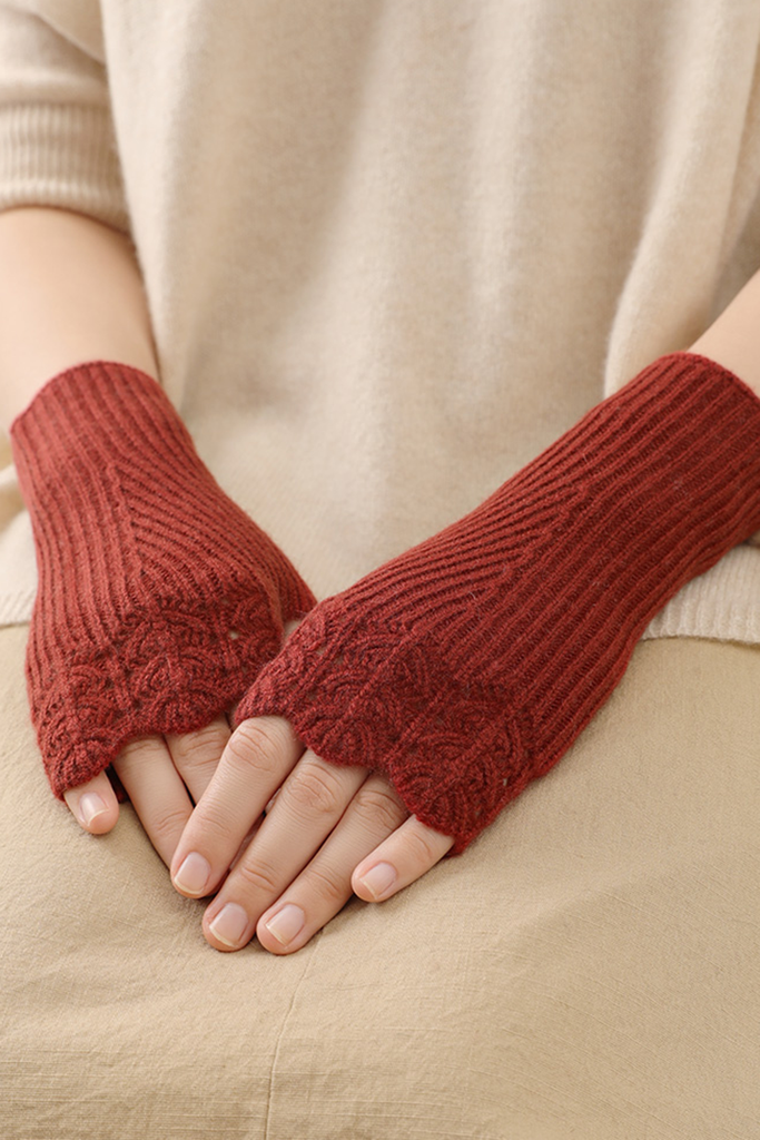100 Cashmere Ribbed Knit Crochet Fingerless Gloves Fibflx