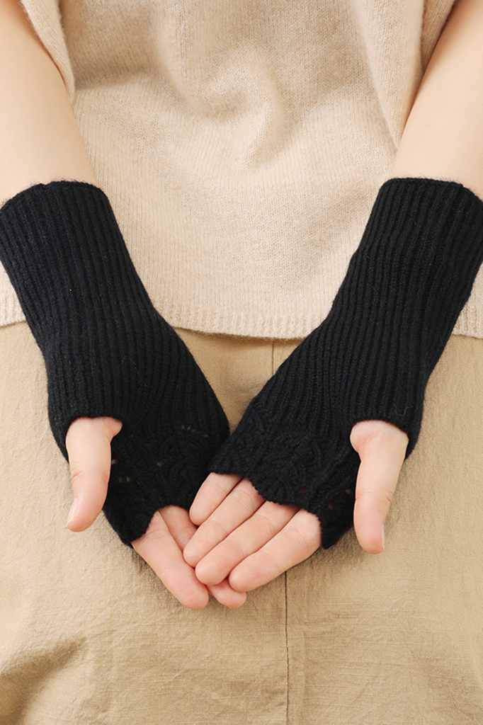 100 Cashmere Ribbed Knit Crochet Fingerless Gloves Fibflx