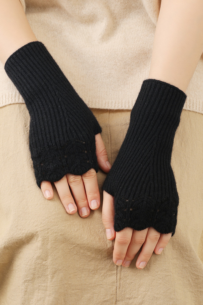 100 Cashmere Ribbed Knit Crochet Fingerless Gloves Fibflx