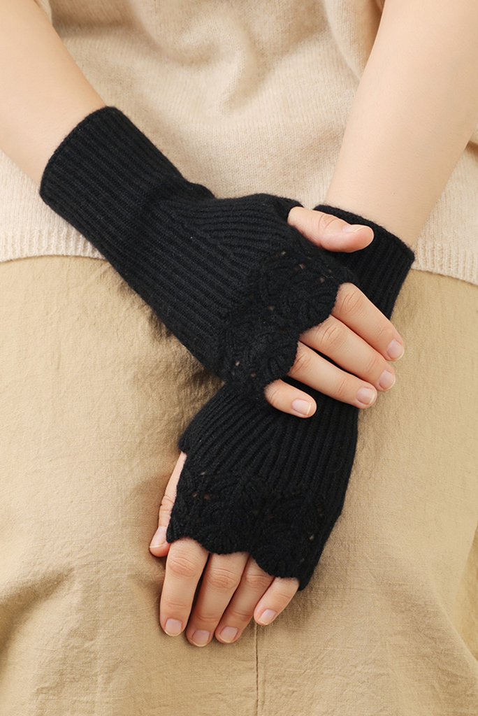 100 Cashmere Ribbed Knit Crochet Fingerless Gloves Fibflx