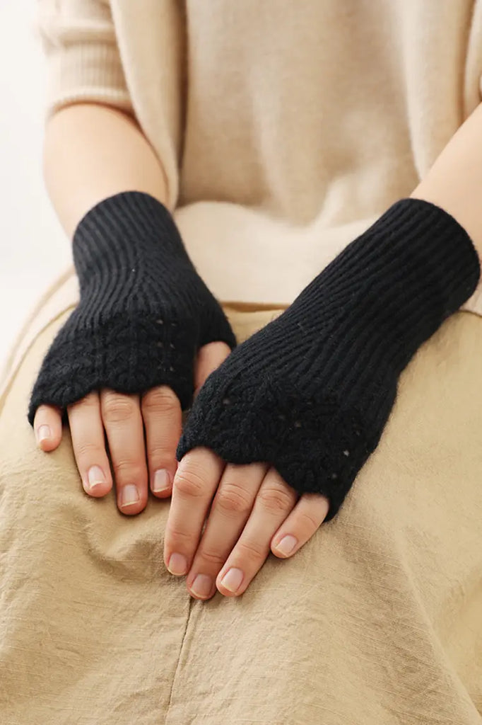 100 Cashmere Ribbed Knit Crochet Fingerless Gloves Fibflx