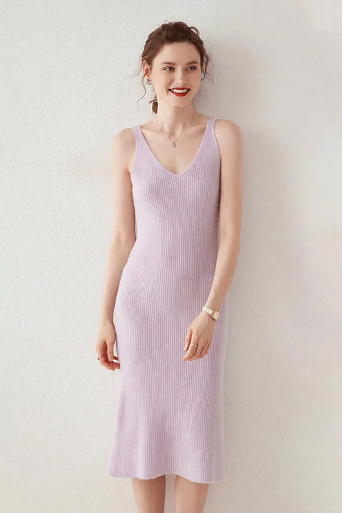 Fibflx Women's 100 Cashmere Sleeveless Rib-Knit Midi Sweater Dress