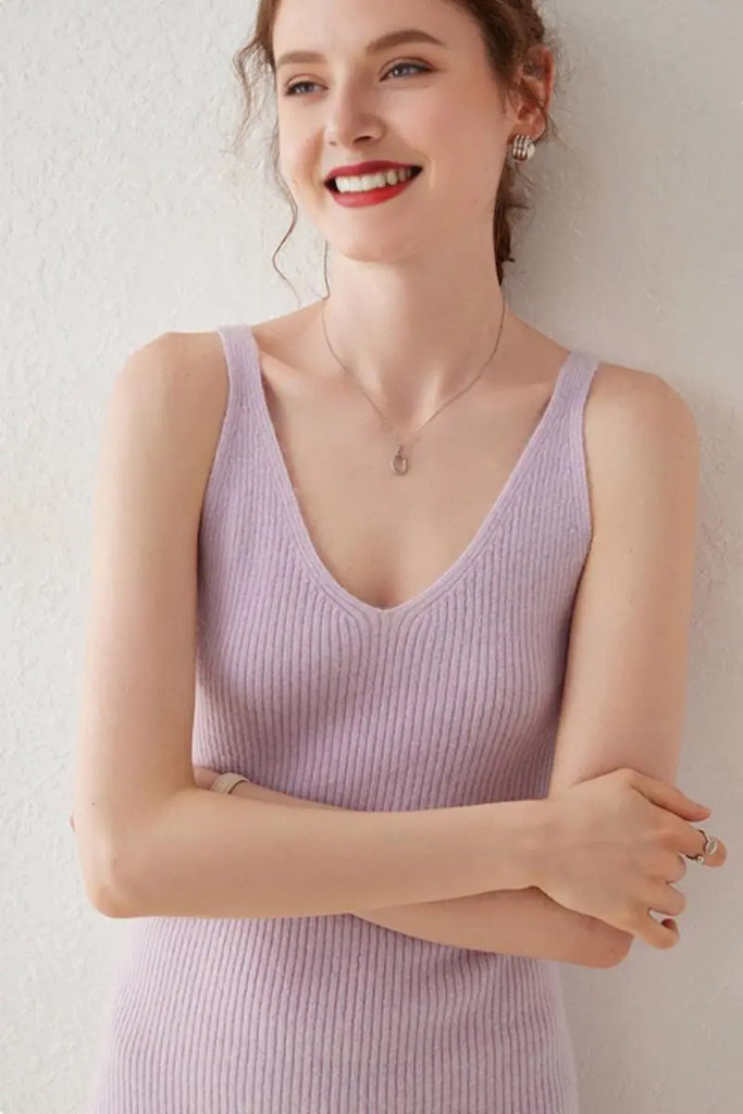 Fibflx Women's 100 Cashmere Sleeveless Rib-Knit Midi Sweater Dress